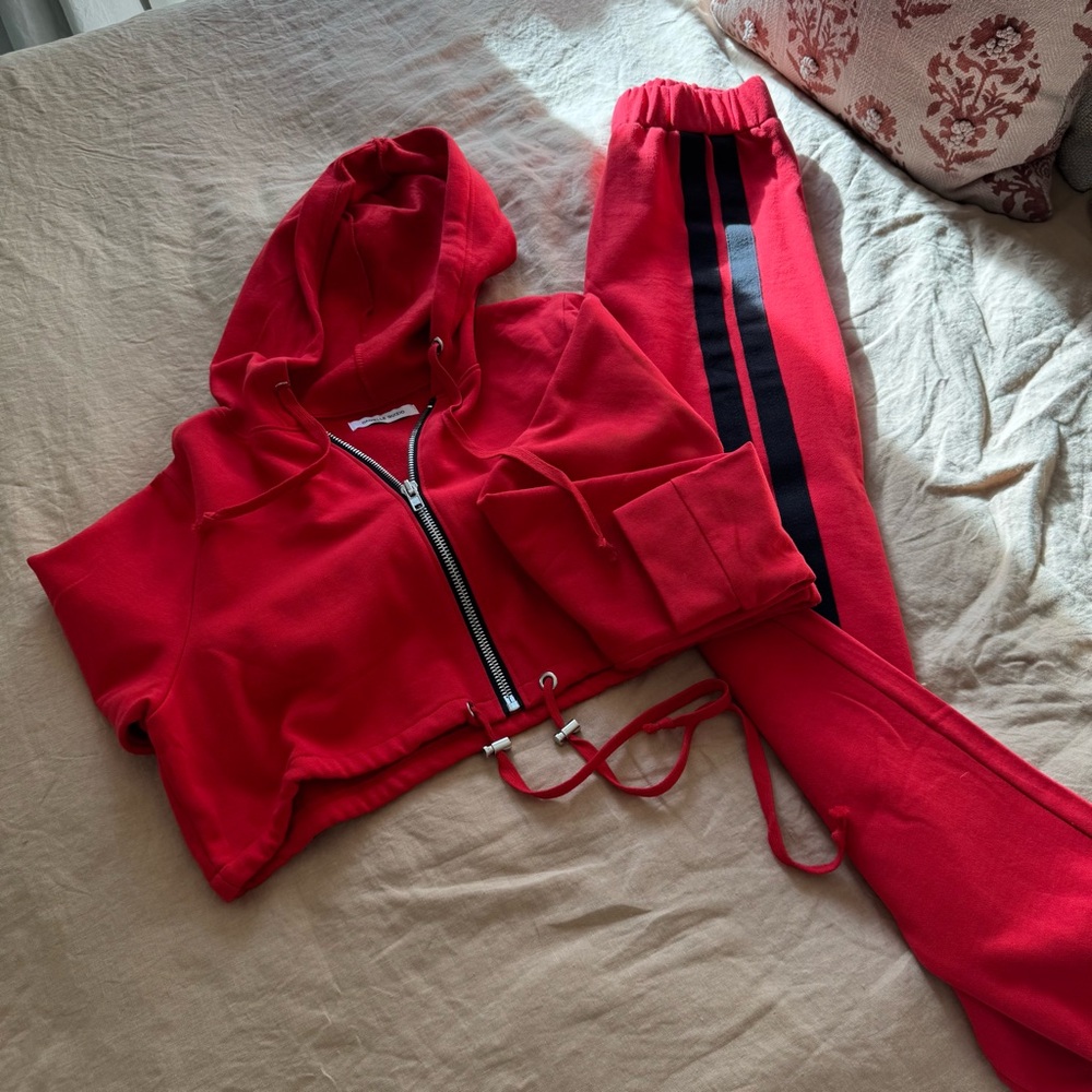 Danielle Guizo Red Hooded Tracksuit with Black Stripe (Set)